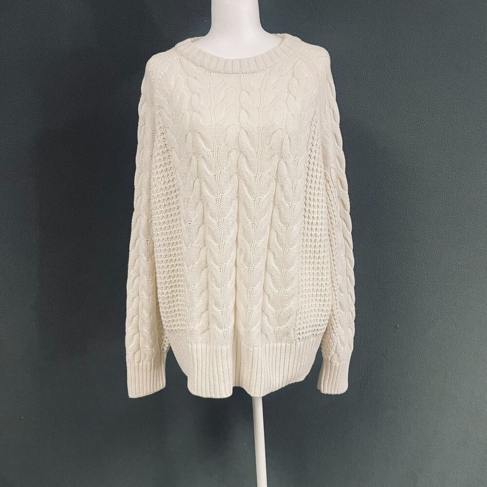 A.New Day Womens XL Cable Knit Fisherman Grandpa Core Pullover Cozy Sweater